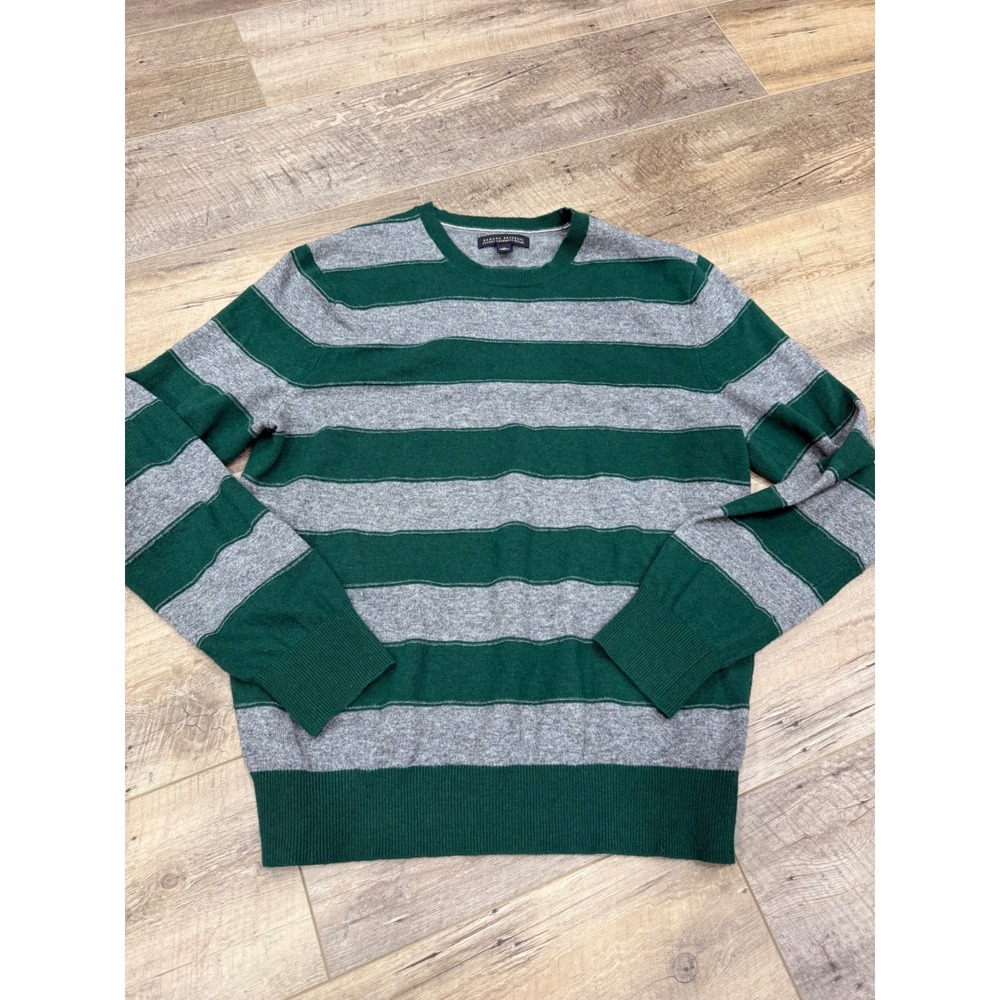 Banana Republic Mens Green Gray Striped Luxury Cashmere Blend Sweater Medium